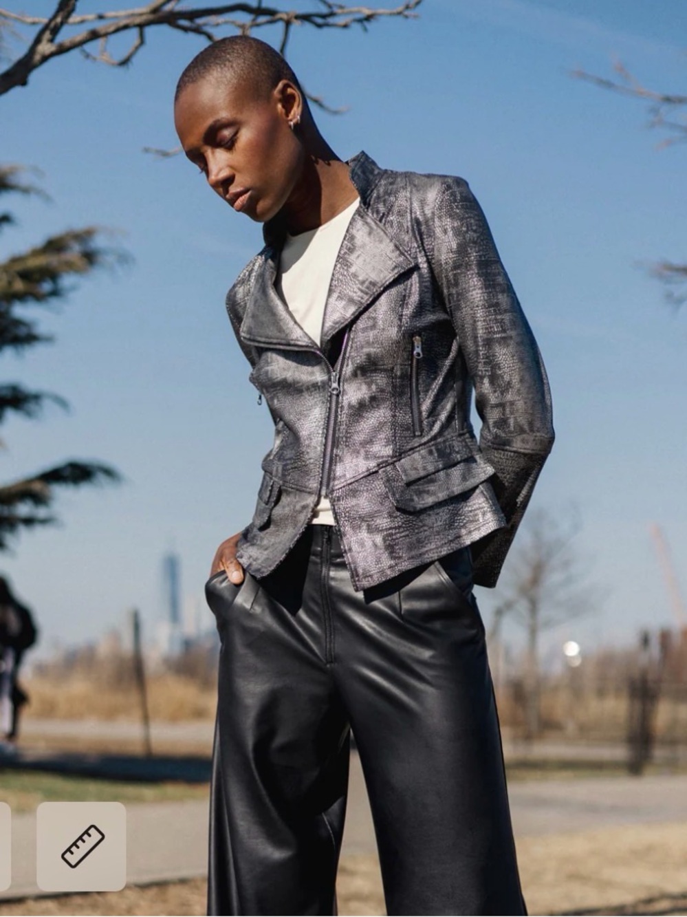 Mila & Milan Metallic Silver Textured Moto Jacket